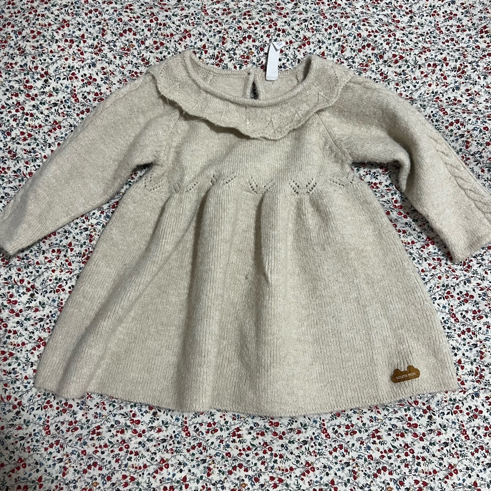 Souris Mini toddler sweater dress, oatmeal, EUC, 6-9 mo